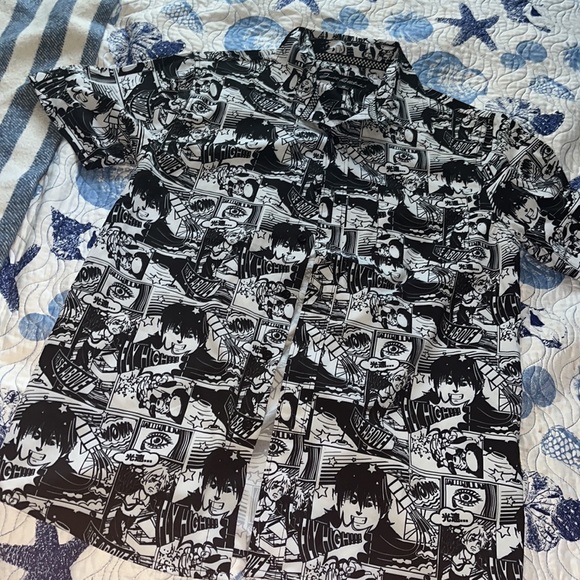 Men’s Just Attitude 90s Style Japanese Anime Button Down Shirt - Picture 1 of 7
